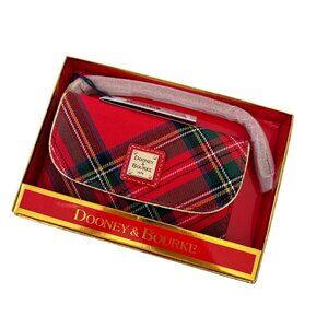 NWT Dooney & Bourke Red Plaid Medium Wristlet Clutch With Gift Box NEW
